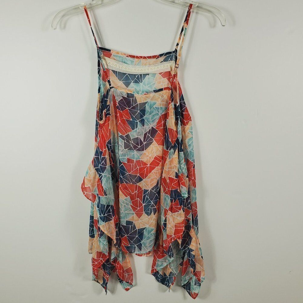 BCBG Asymmetrical Ruffled Sheer Kimono Halter Top (No Sleeve Openings) Sz XS